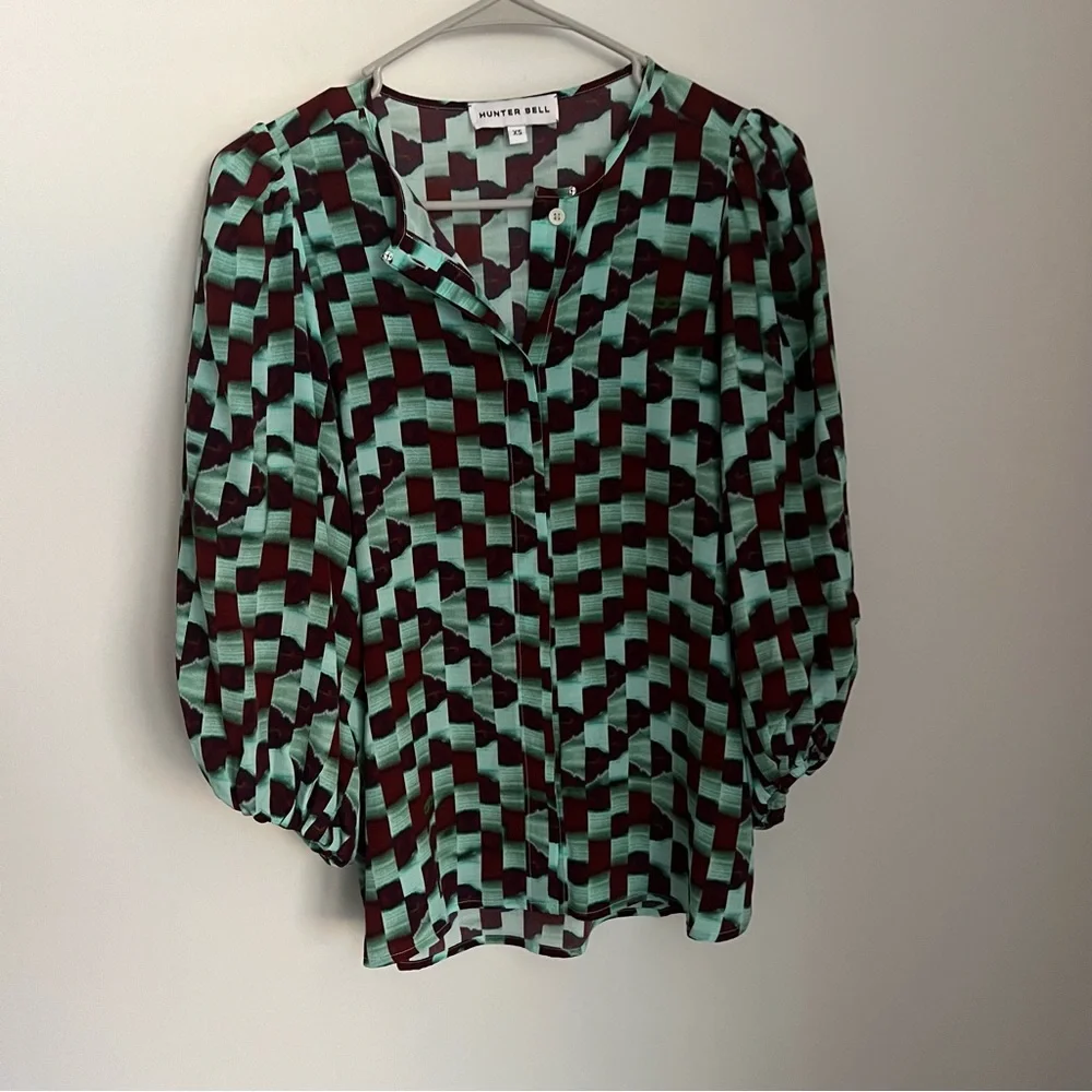 Hunter Bell Subway Tile Finley Blouse Multi Print Women's Top Size XS - Picture 4 of 9